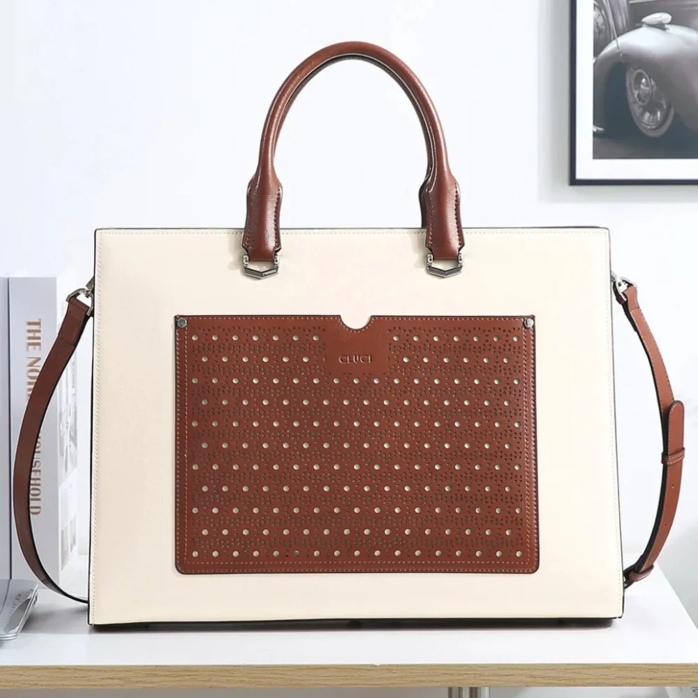 Cluci Leather Briefcase Women Laptop Bag 16.5 In Business Shoulder Strap Classic - Picture 7 of 16